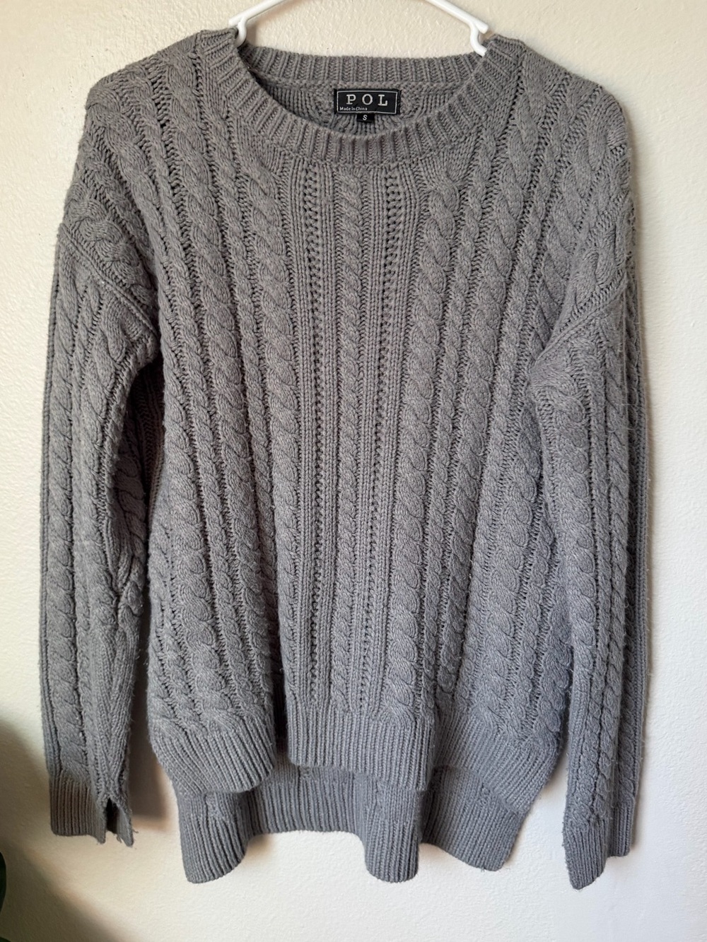 POL Cable Knit Sweater Small Gray Chunky Knit Cozy Fall Pullover